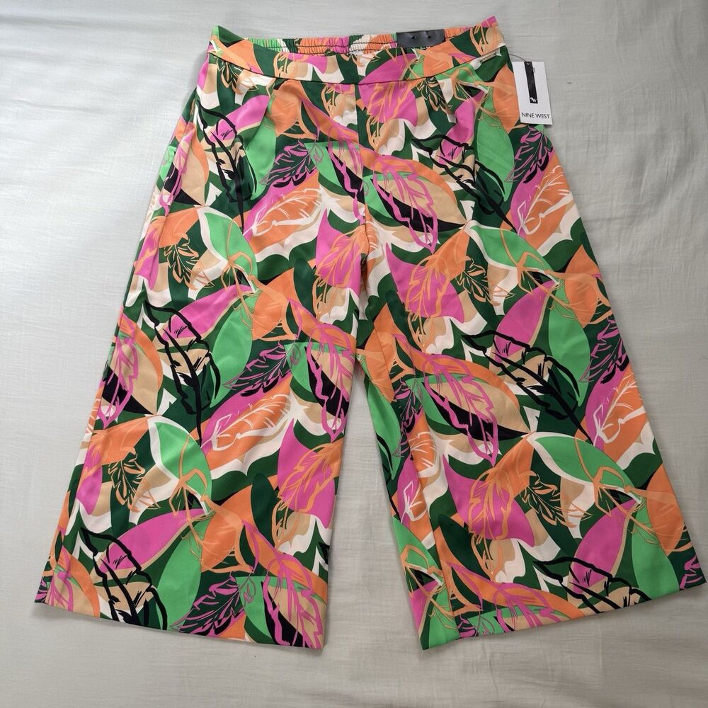 NEW Nine West Floral Culottes Pants Size XL Wide Leg Pull On Trouser Tropical - Picture 8 of 16